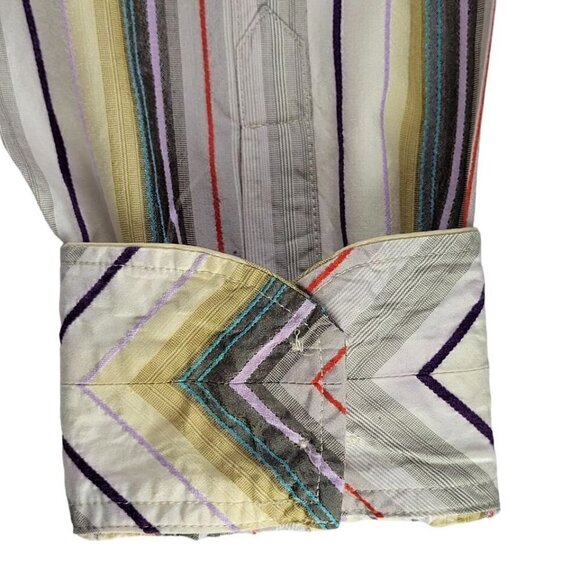 Tommy Bahama Button Down Shirt Size XL Silk Striped Contrast Cuff Chest Pocket - Picture 4 of 14